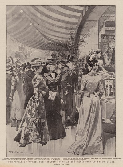 De wereld van vrouwen, de schoonheidswedstrijd op de tentoonstelling in Earl